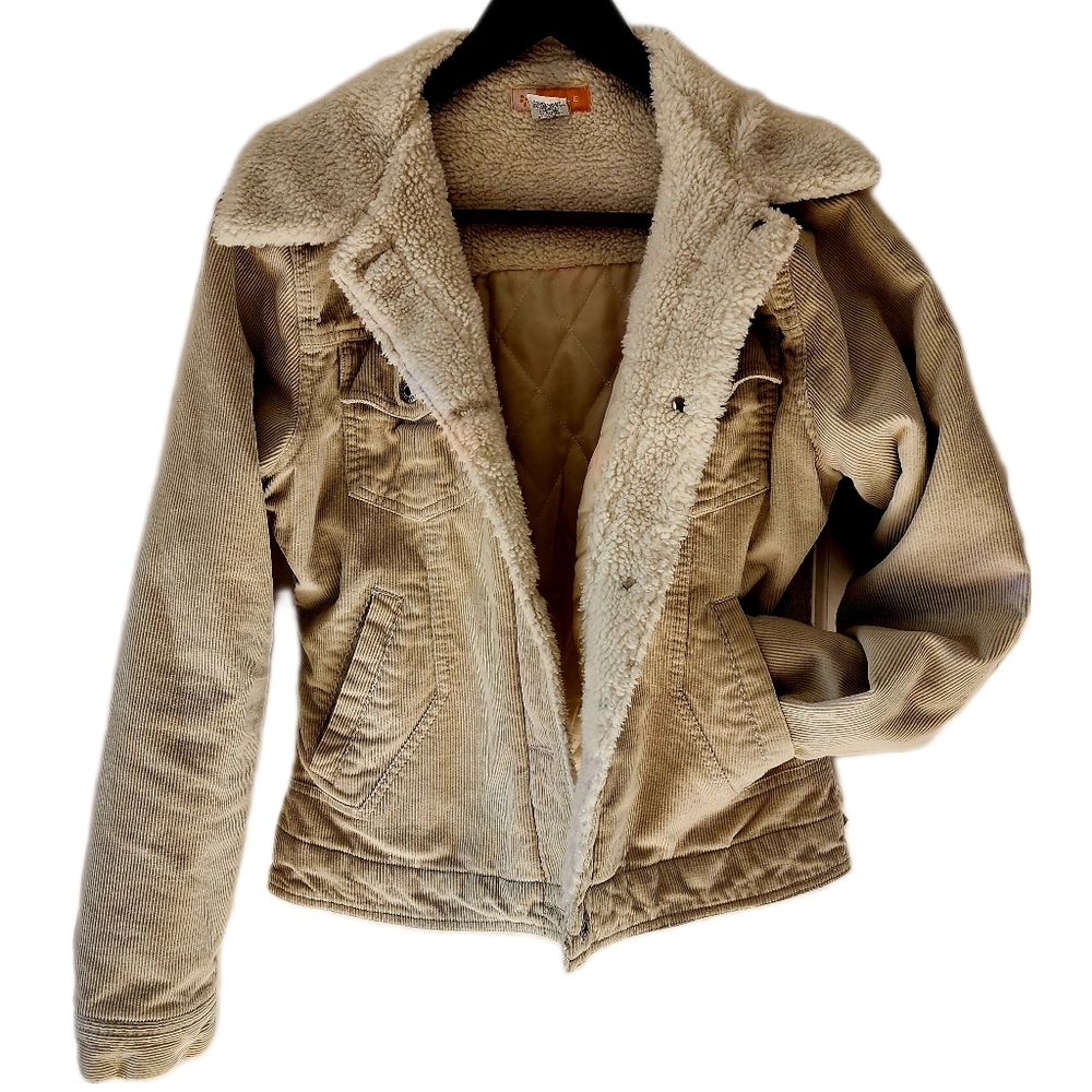 EUC Anthropology - Tulle corduroy jacket with fur cuff in khaki color medium